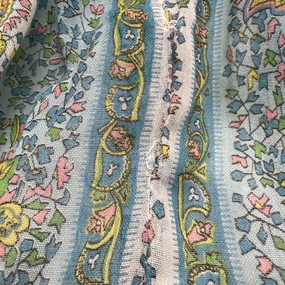 Vintage 60's Blue Pink Floral Print White Lace Prairie Boho Maxi Dress Small - Picture 10 of 12